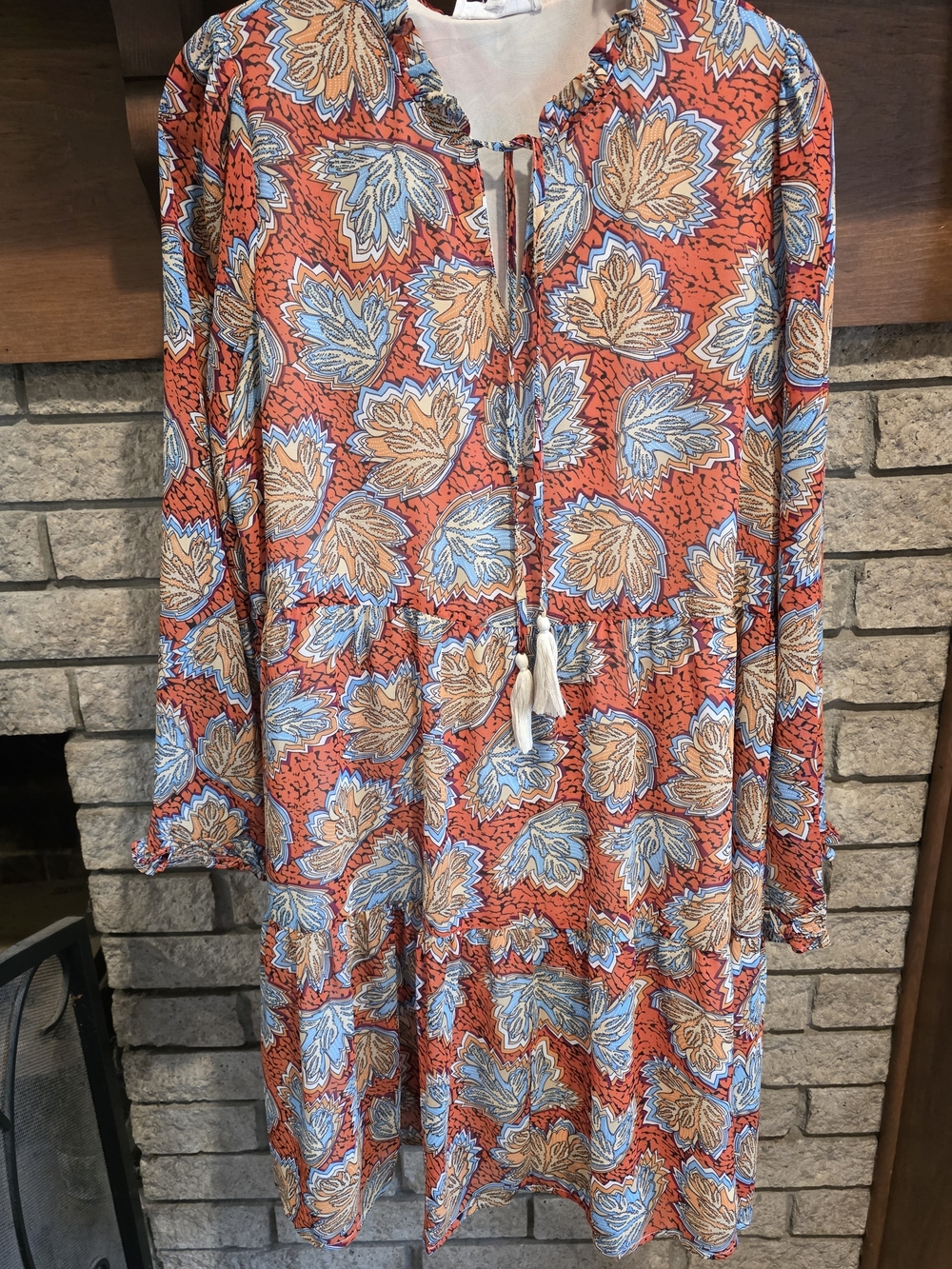 THML Rust Floral Midi Dress with Blue Accents - Picture 2 of 5